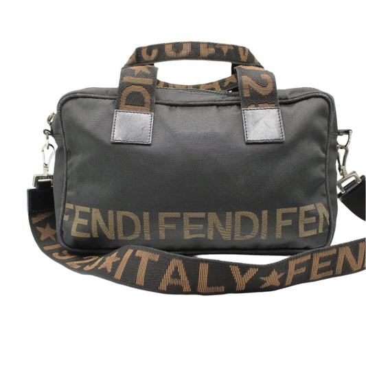 Fendi Black Canvas Leather Star Roma 2-Way Crossbody Bag