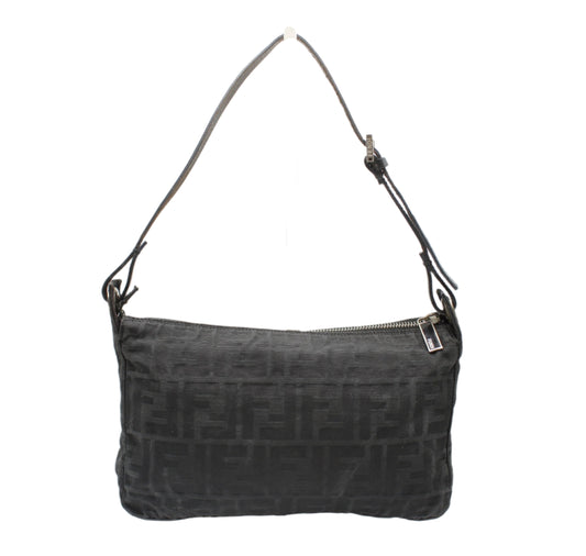 Fendi Black Zucca Canvas Leather Strap Shoulder Bag