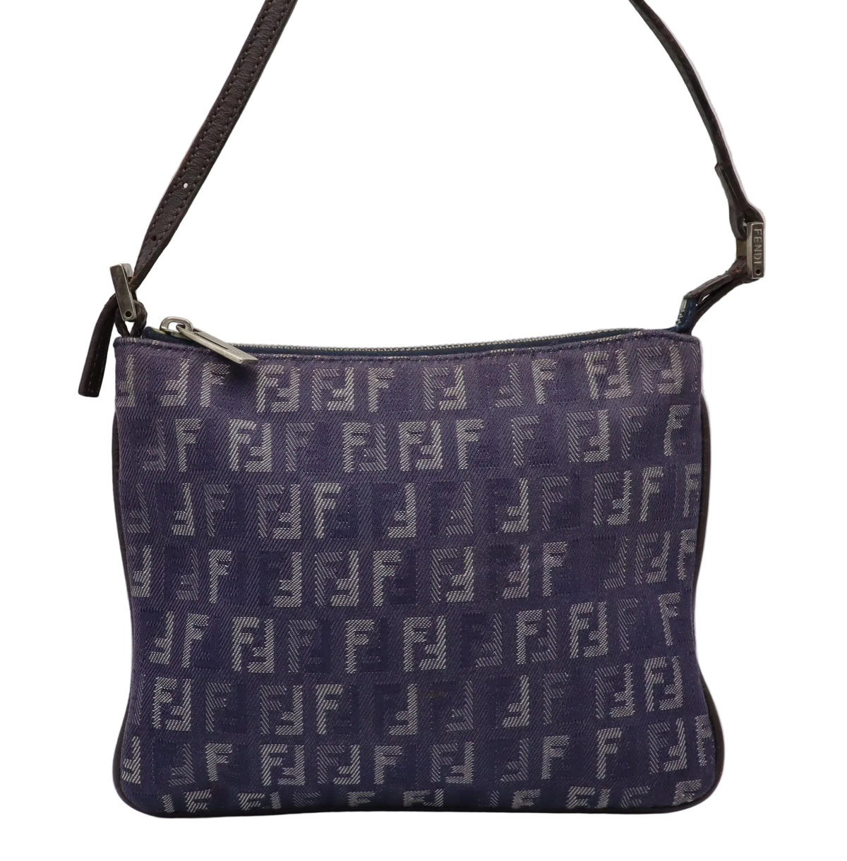 Fendi Blue Zucca Denim Canvas Leather Shoulder Bag