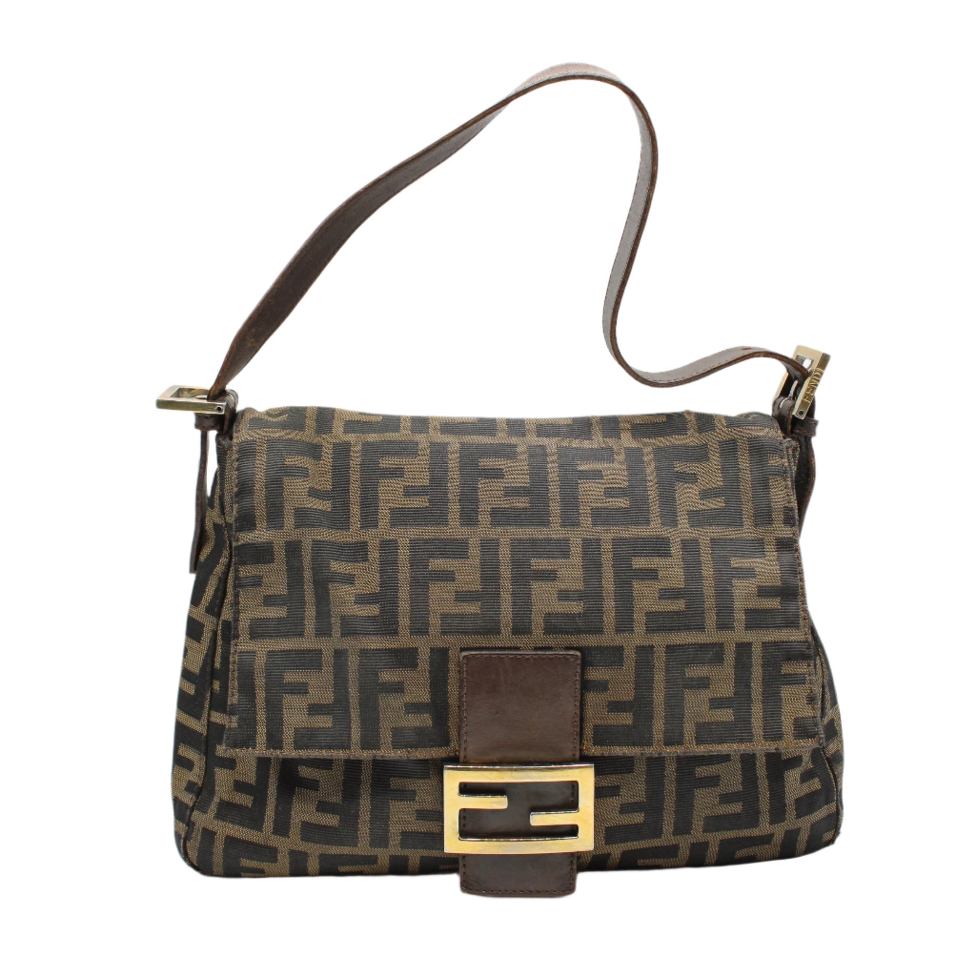 Fendi Brown Canvas Leather Zucca Mama Forever Baguette Hobo Bag