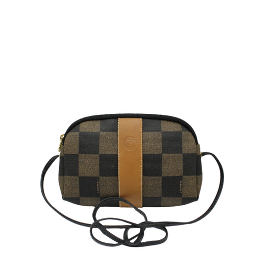 Fendi Brown Canvas Pequin Check Leather Crossbody Bag