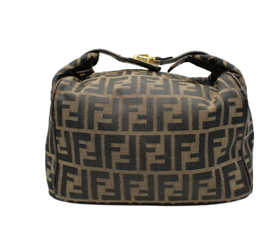 Fendi Brown Canvas Zucca Print Leather Trim Handbag Pouch