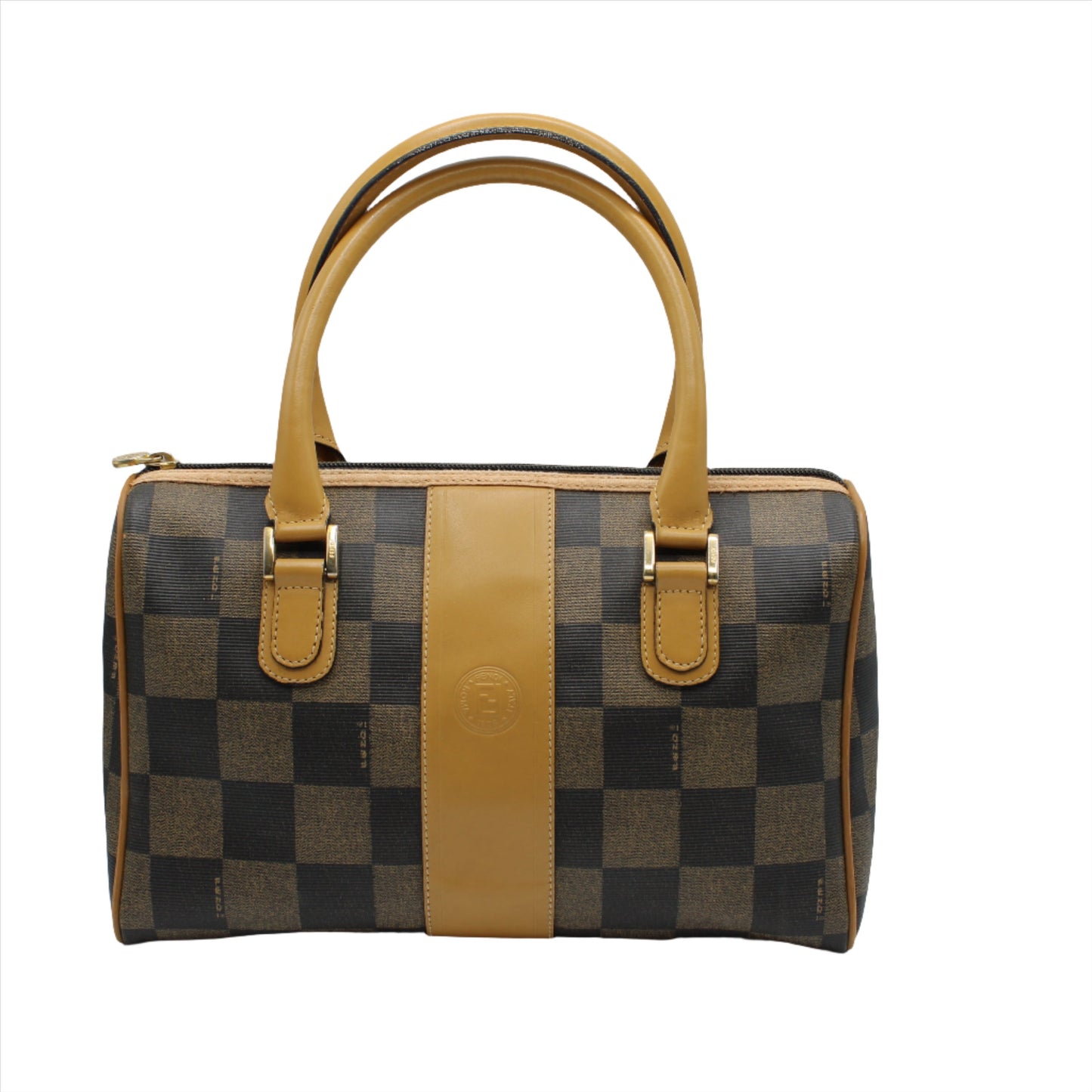 Fendi Brown Checkered Pequin Petite Boston Bag