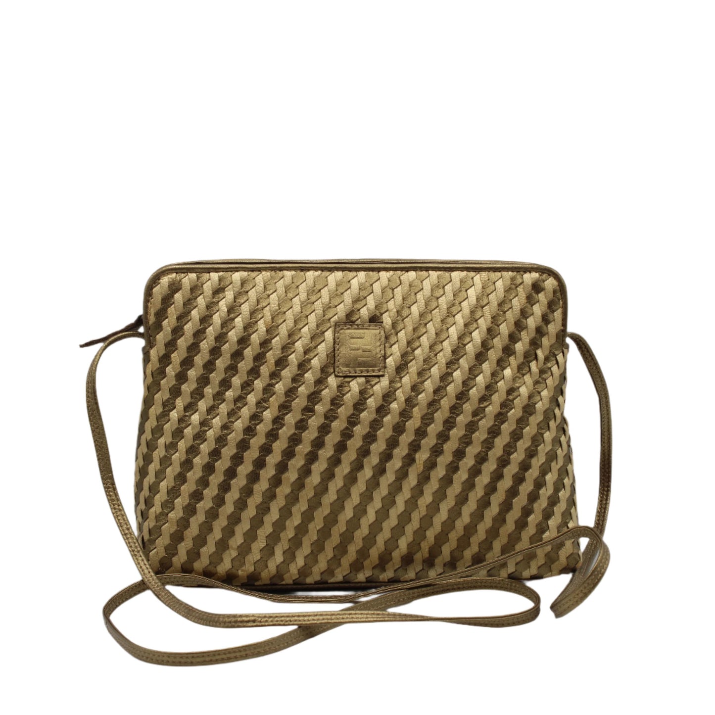 Fendi Brown Gold Woven Small Leather Crossbody Bag