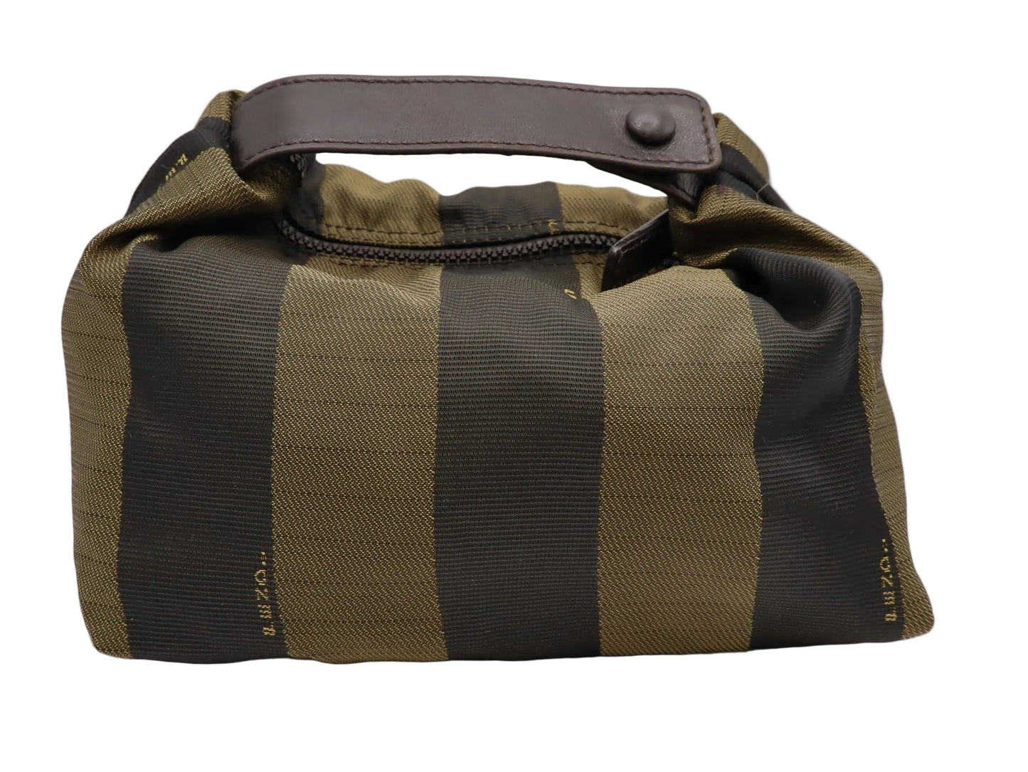 Fendi Brown Olive Pequin Striped Canvas Handbag Pouch
