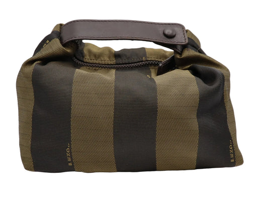 Fendi Brown Olive Pequin Striped Canvas Handbag Pouch
