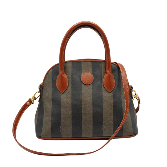 Fendi Brown Striped Pequin Canvas Dome Handbag with Leather
