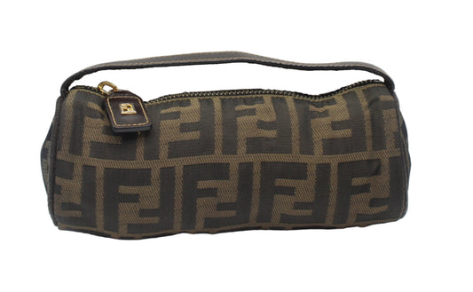 Fendi Brown Zucca Canvas Cylinder Mini Bag #5 Brown handbag with a pattern on a white background