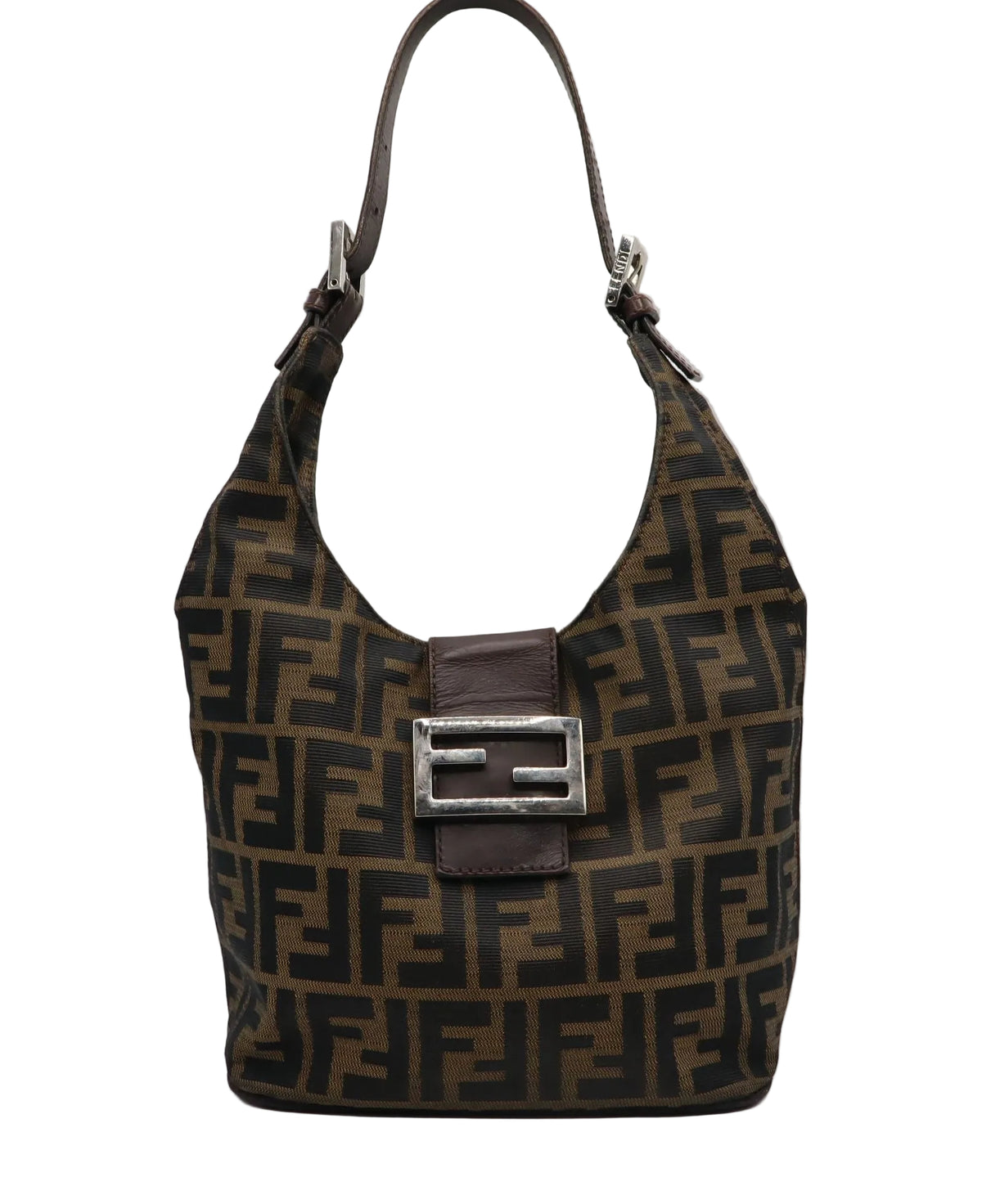 Fendi Brown Zucca Canvas Leather Flap Baguette Shoulder Bag