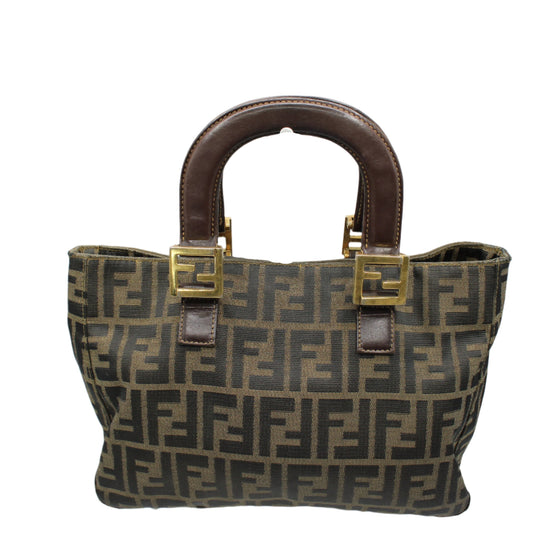 Fendi Brown Zucca Canvas Leather Handles Handbag  Luxury Tote