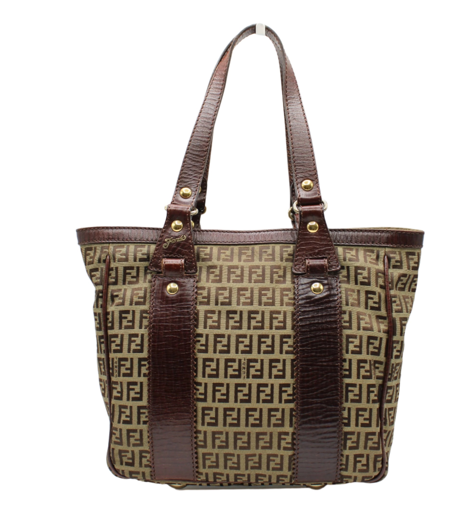 Fendi Brown Zucca Canvas Leather Monogram Tote Shoulder Bag