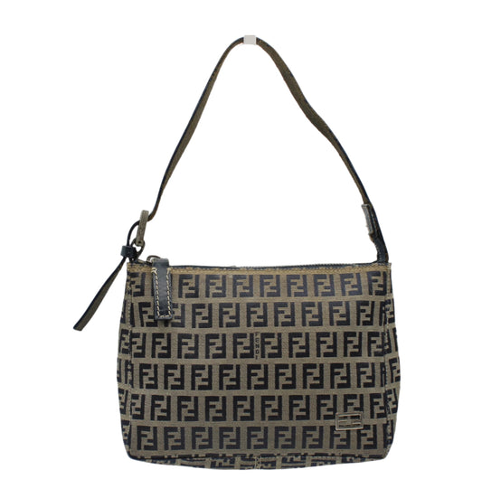 Fendi Brown Zucca Canvas Leather Strap Mini Baguette Bag