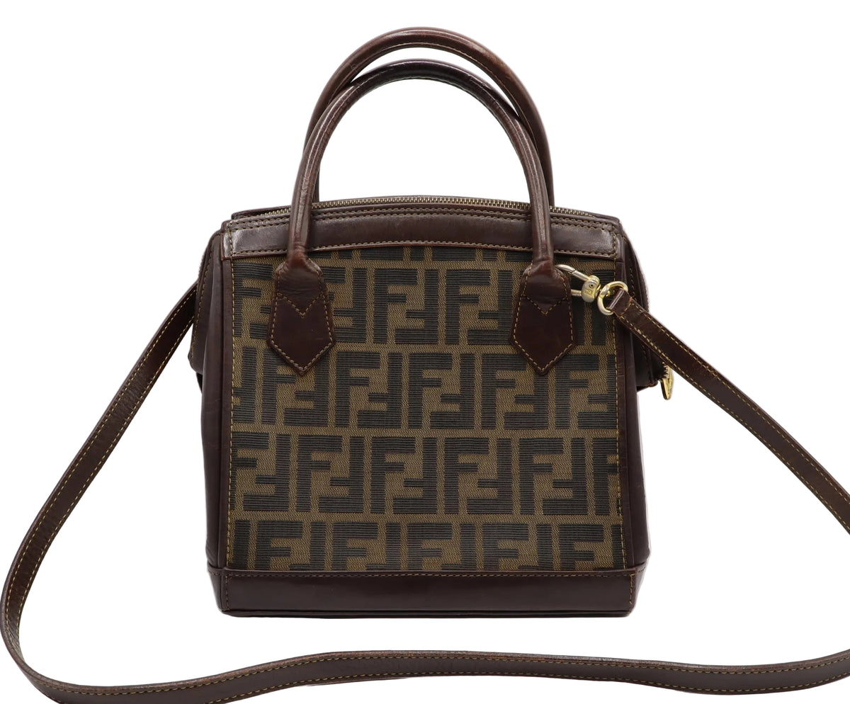Fendi Brown Zucca Canvas Leather Tote Bag