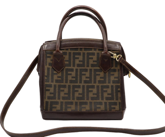 Fendi Brown Zucca Canvas Leather Tote Bag