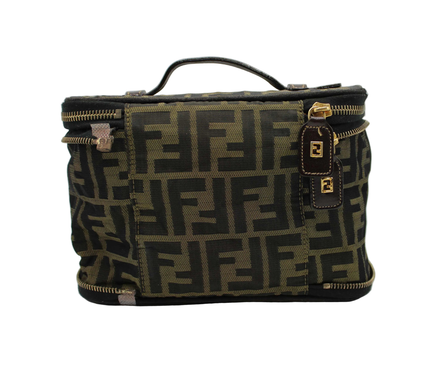 Fendi Brown Zucca Canvas Leather Vanity Pouch Bag 