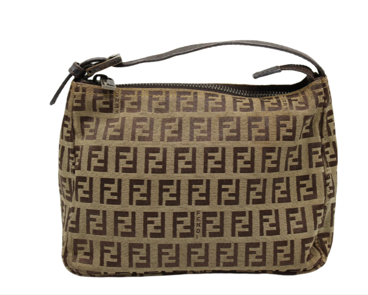Fendi Brown Zucca Canvas Pouch Leather Handle Mini Bag