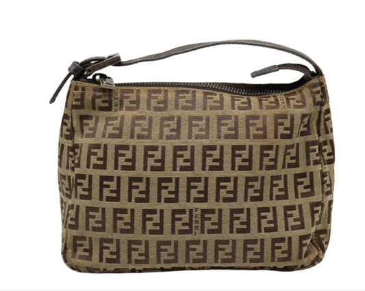 Fendi Brown Zucca Canvas Pouch Leather Handle Mini Bag