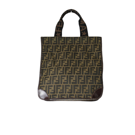 Fendi Brown Zucca Canvas Tote Bag with Leather Accents