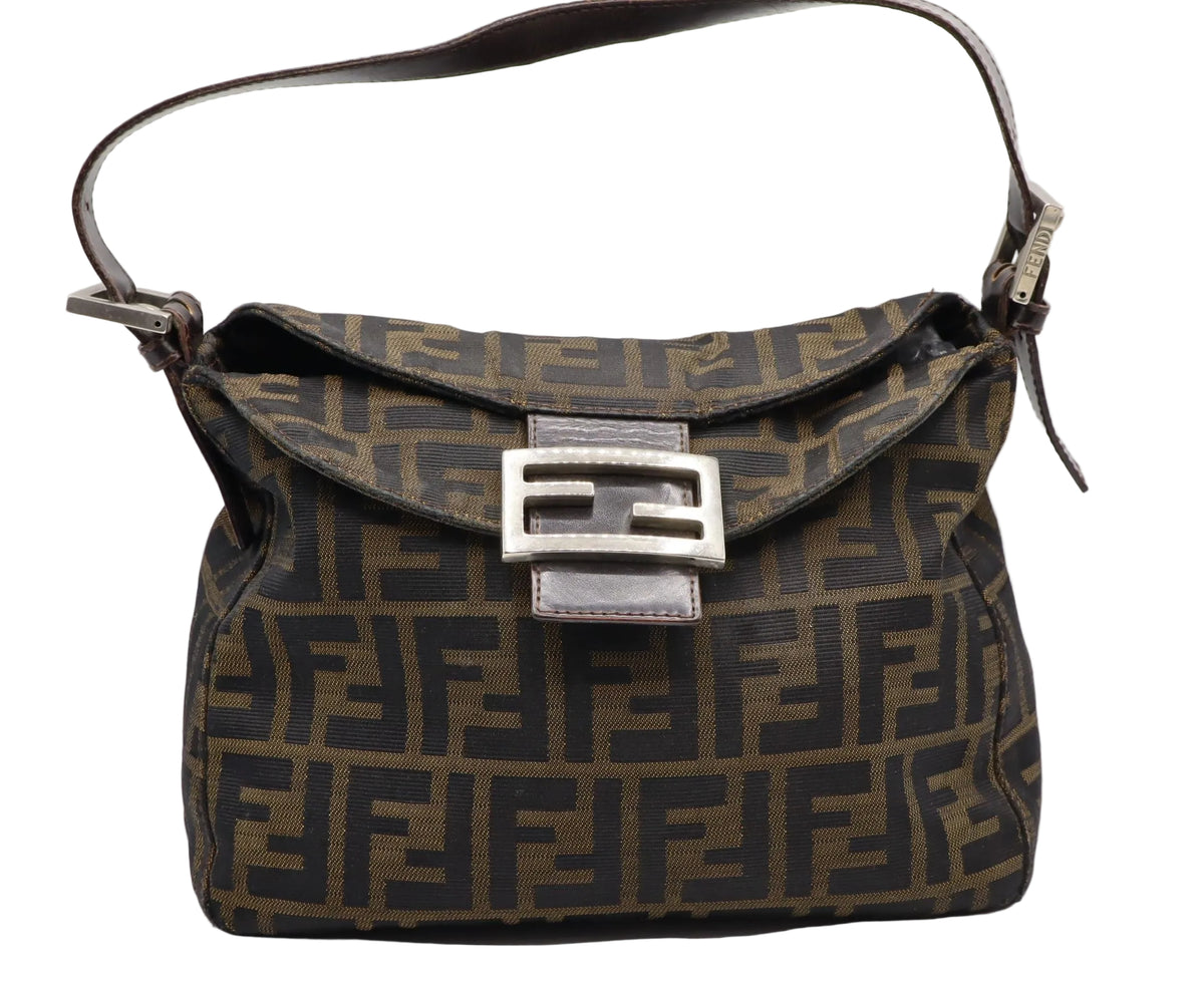 Fendi Brown Zucca Monogram Canvas Double Flap Baguette Bag