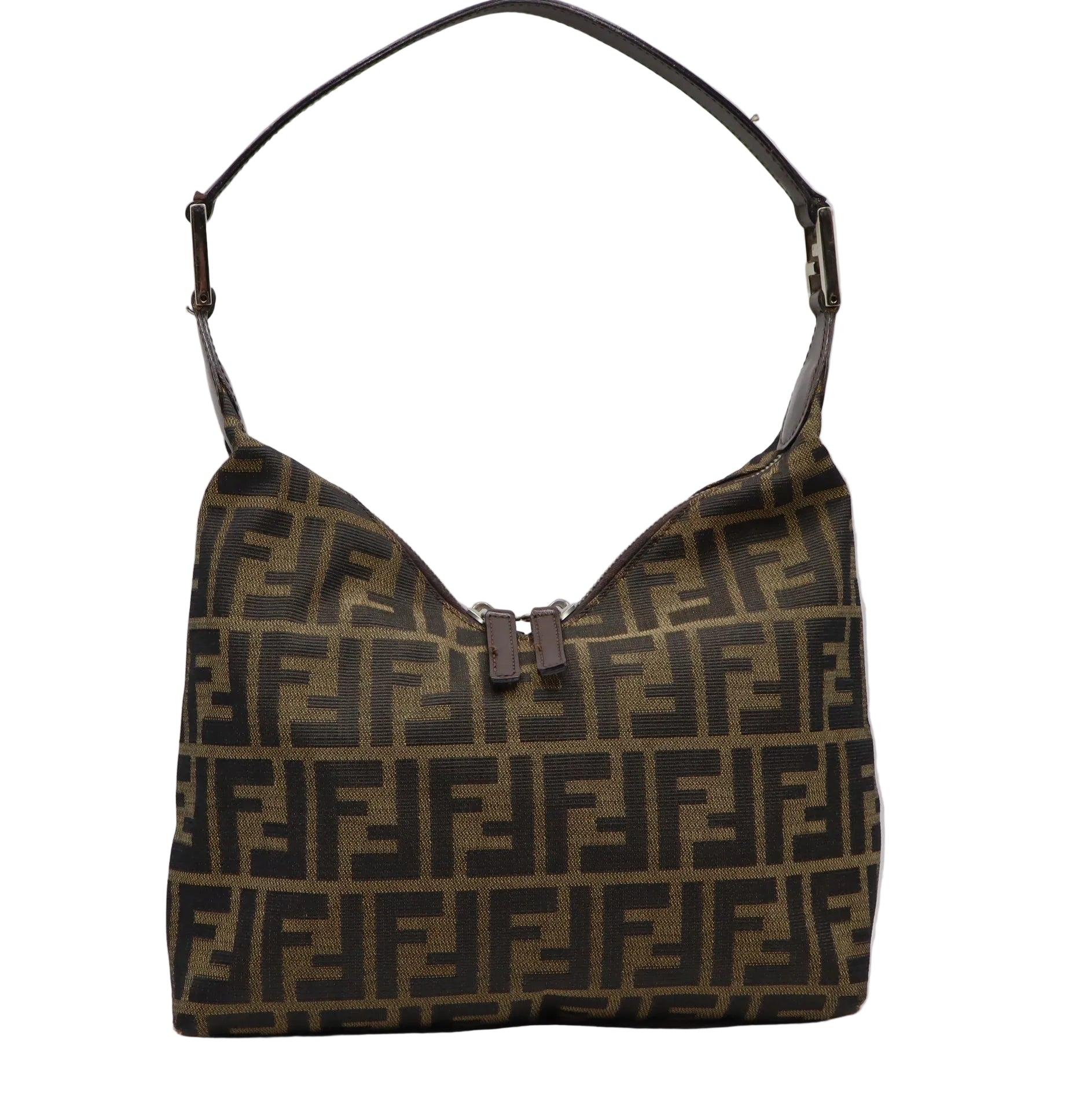 Fendi Brown Zucca Monogram Canvas Leather Shoulder Bag