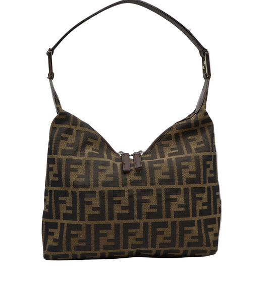Fendi Brown Zucca Monogram Canvas Leather Shoulder Bag