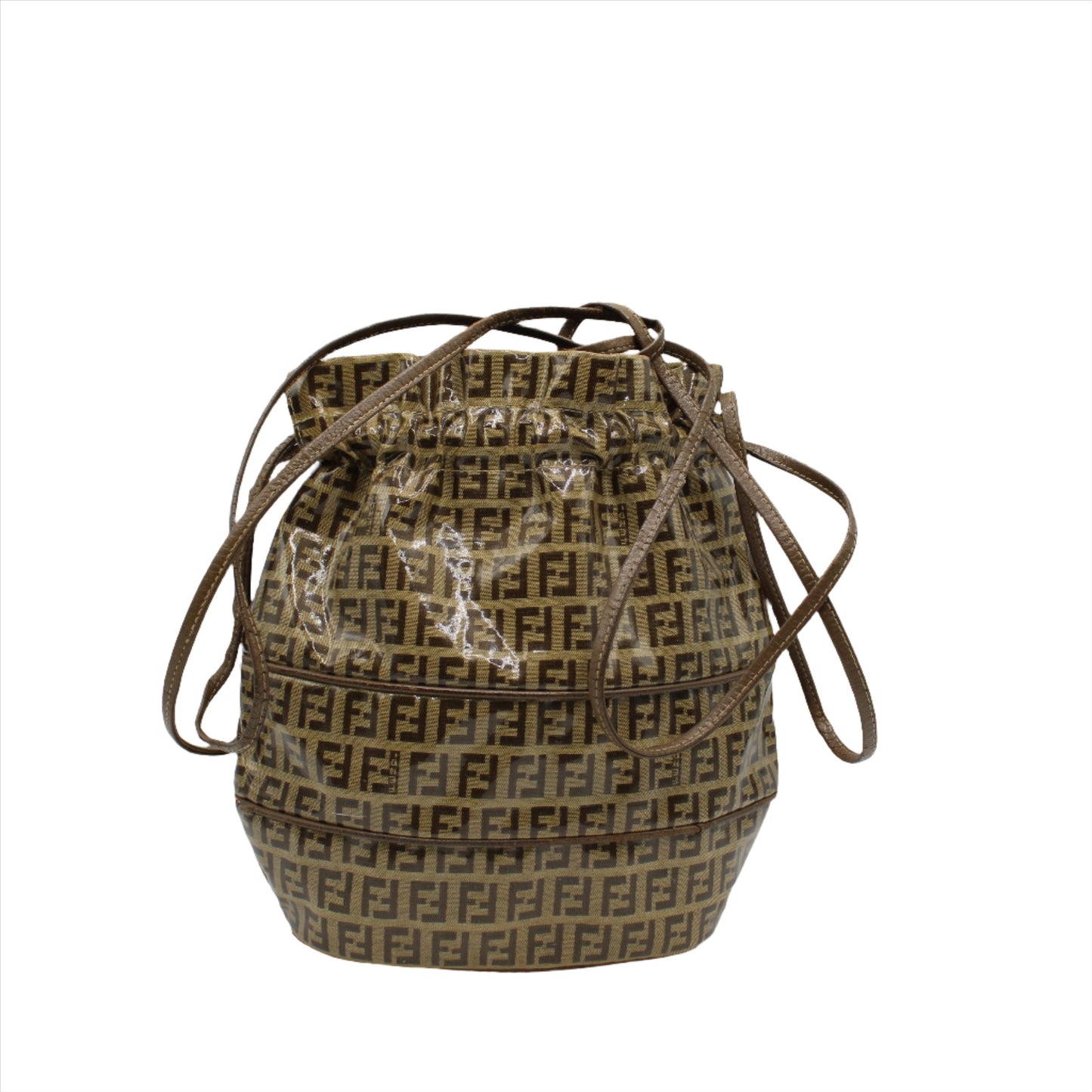 Fendi Brown Zucchino Monogram Leather Drawstring Bucket Bag