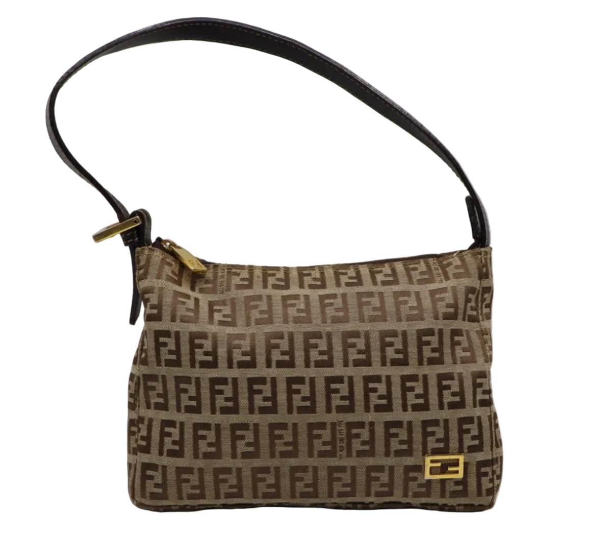 Fendi Brown Zucchino Zucca Canvas Leather Shoulder Bag