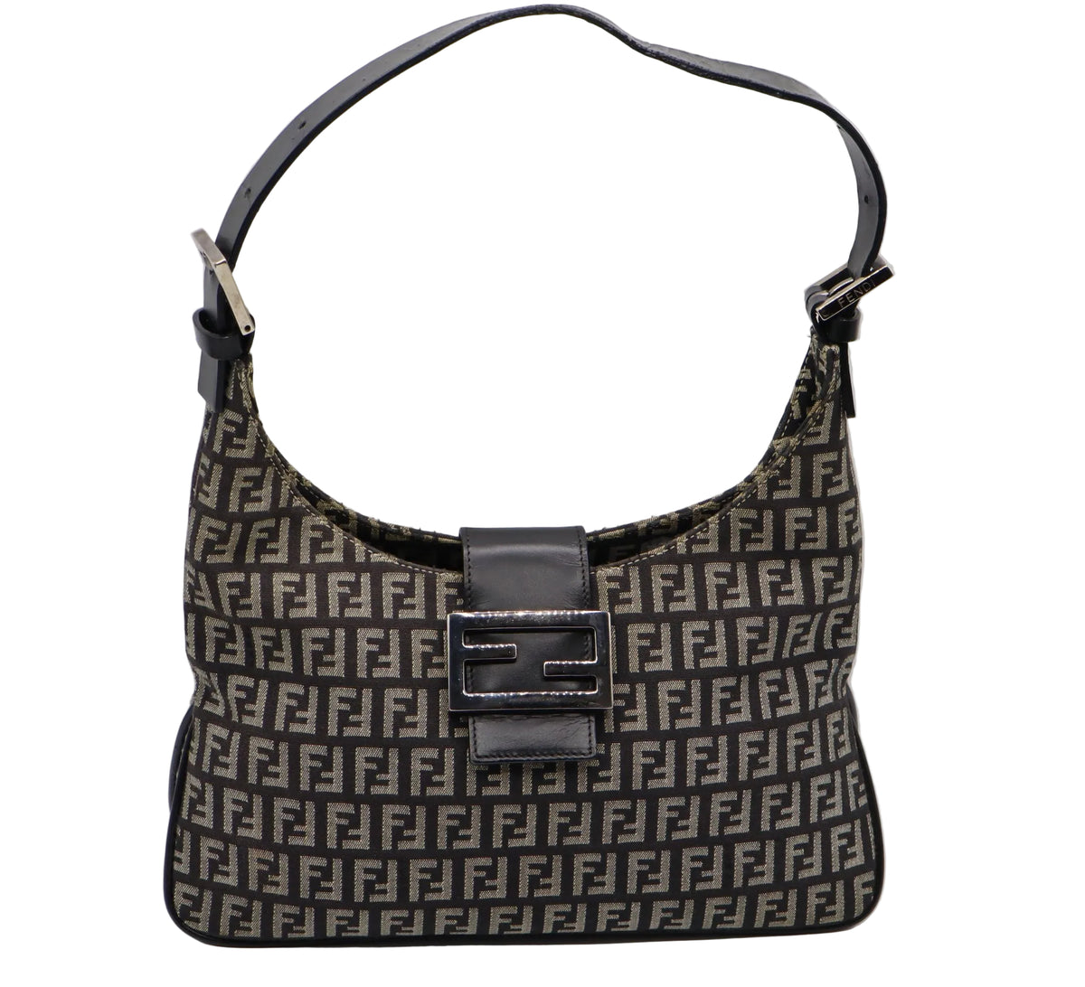 Fendi Brown Zucchino Zucca Double Compartment Baguette Bag
