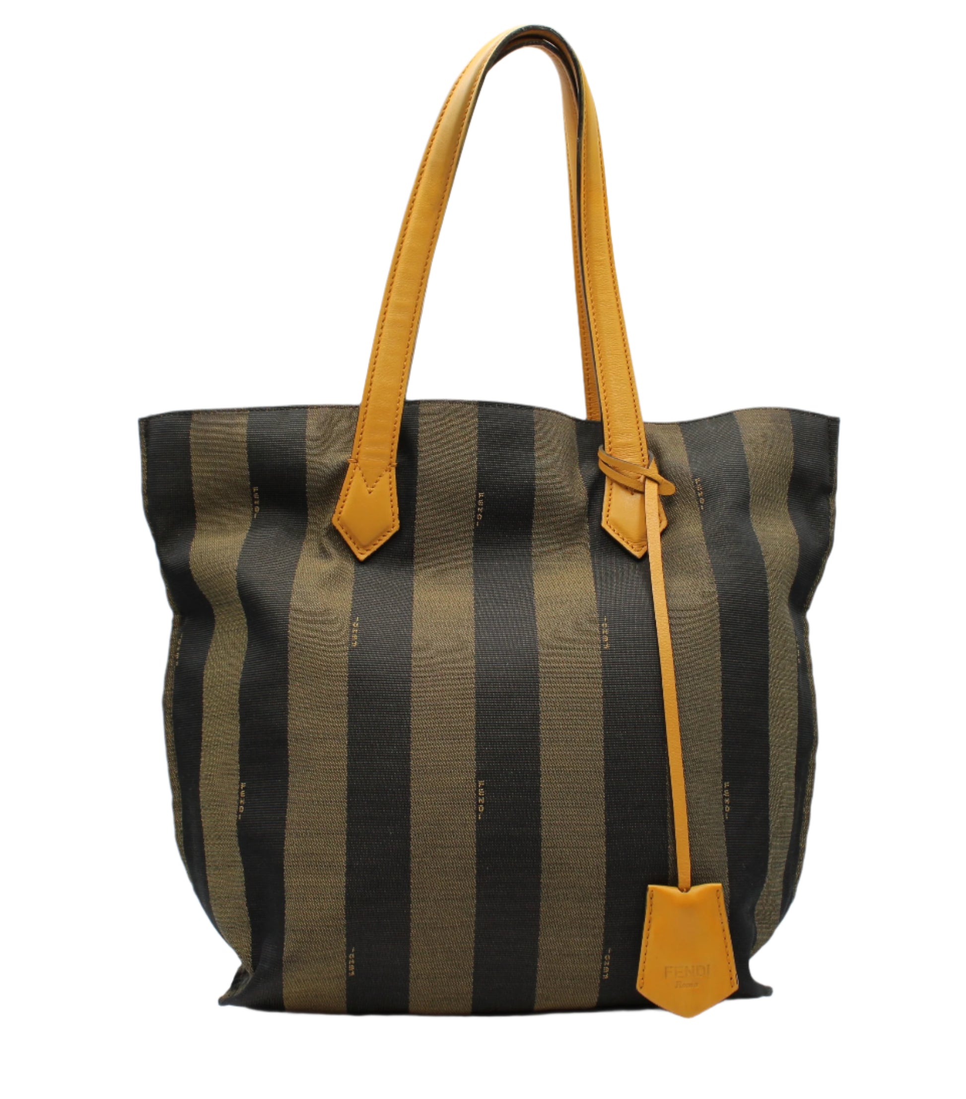 Fendi Brown and Black Pequin Striped Canvas and Leather Tote Bag