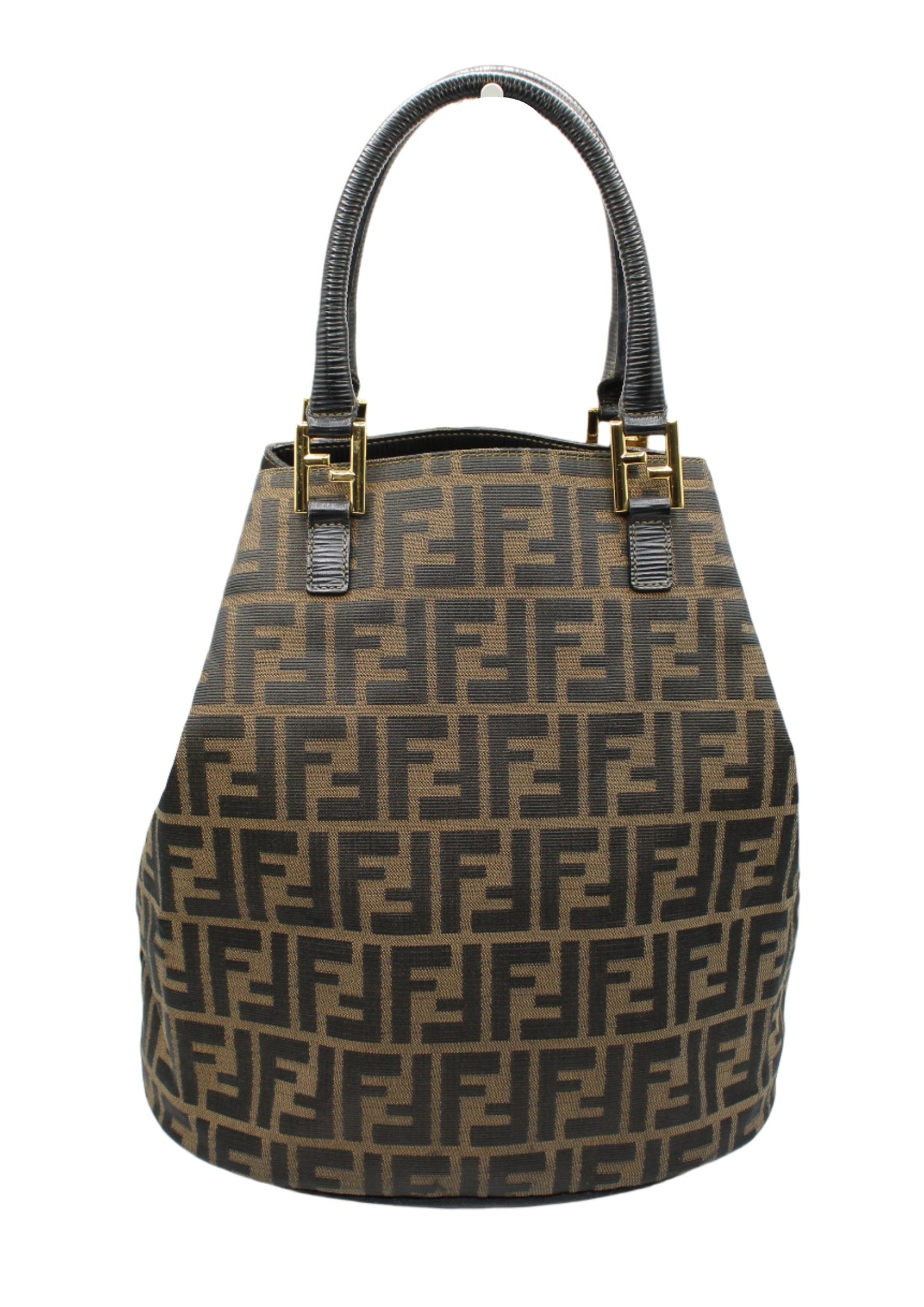 Fendi Brown and Black Zucca Print Leather Trim Bucket Handbag