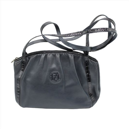 Fendi Dark Blue Leather Crossbody Bag with Croc Print