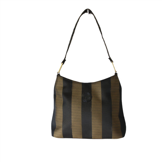 Fendi FF Logo Pequin Stripe Shoulder Bag with Pouch