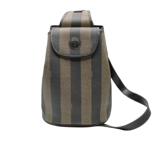 Fendi Pequin Striped Sling Bag Adjustable Shoulder Strap Leather Trim