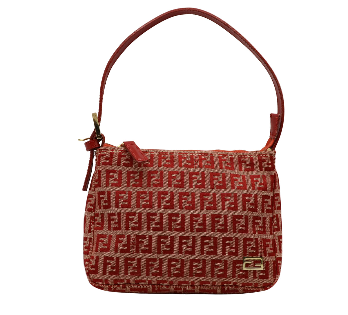 Fendi Red Tan Zucca Canvas Leather Mini Shoulder Bag