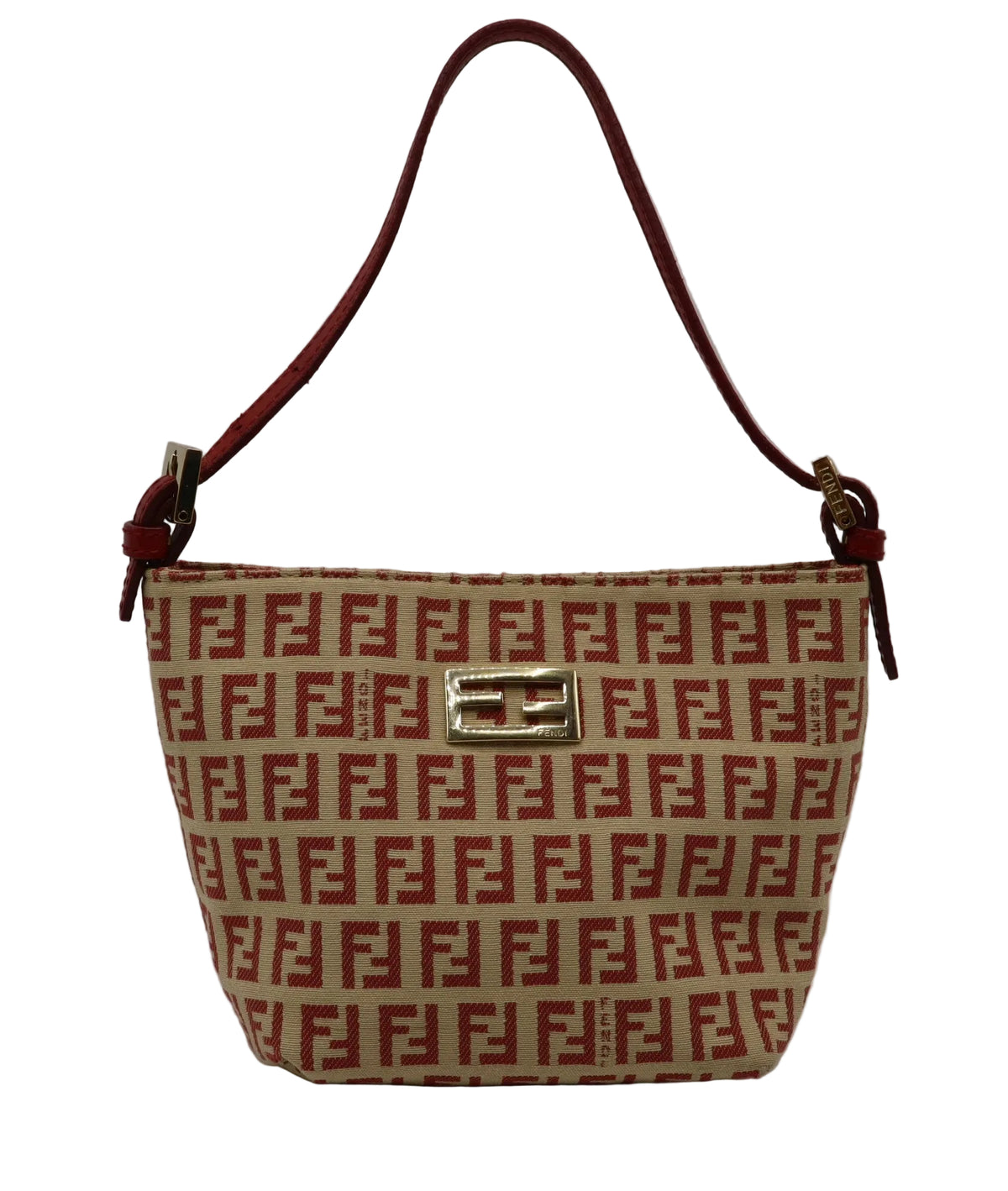 Fendi Tan Red Zucca Canvas Leather Shoulder Bag