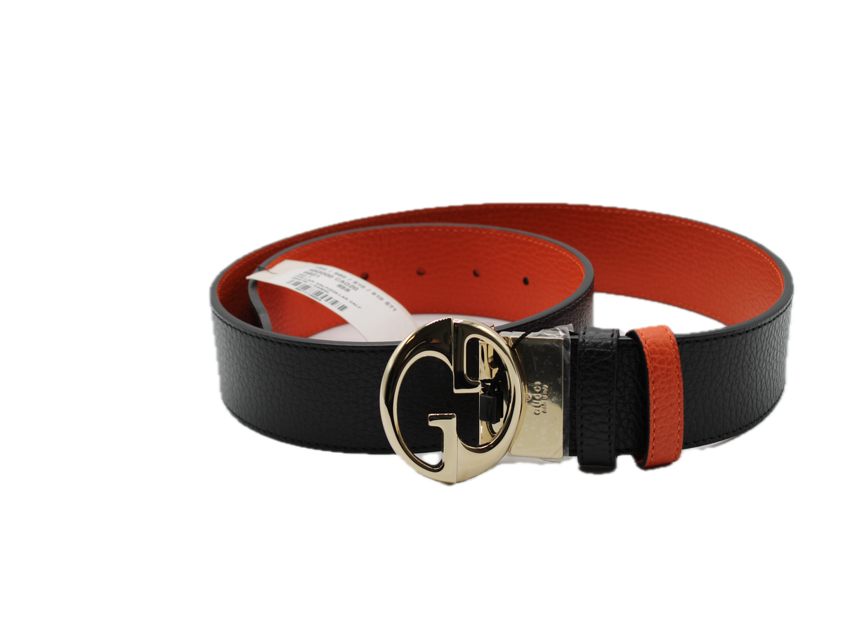 Gucci belt women’s size extra small orange reversible black Mens & Womens Reversible Leather Belt with Gold Buckle for  main image 4