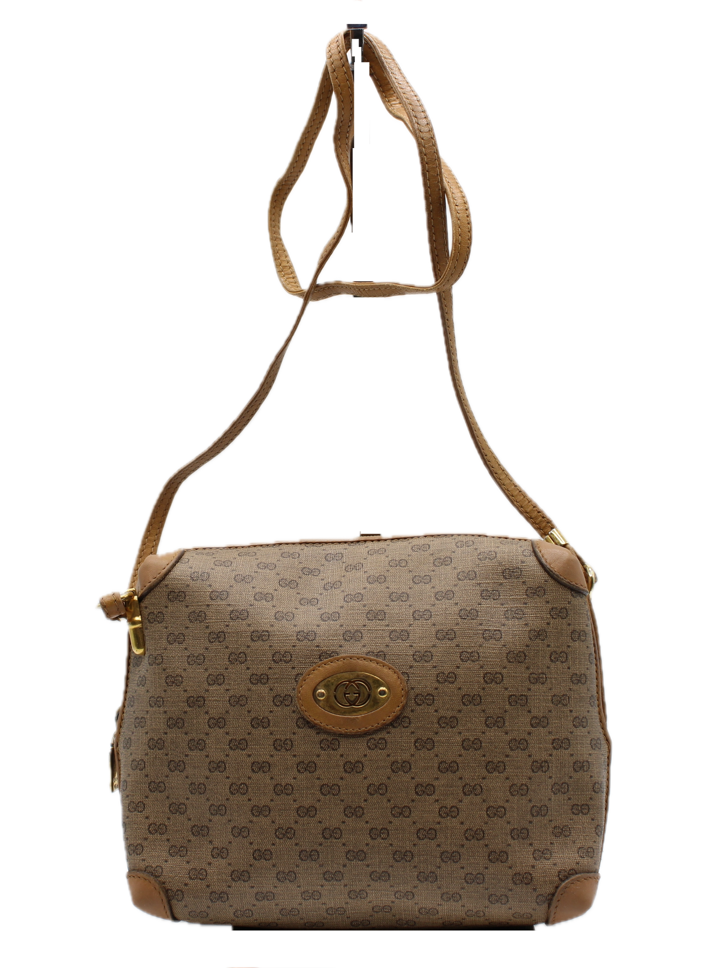 Gucci Bag Micro Bree GG Canvas Crossbody Gold Accents Vintage Front view