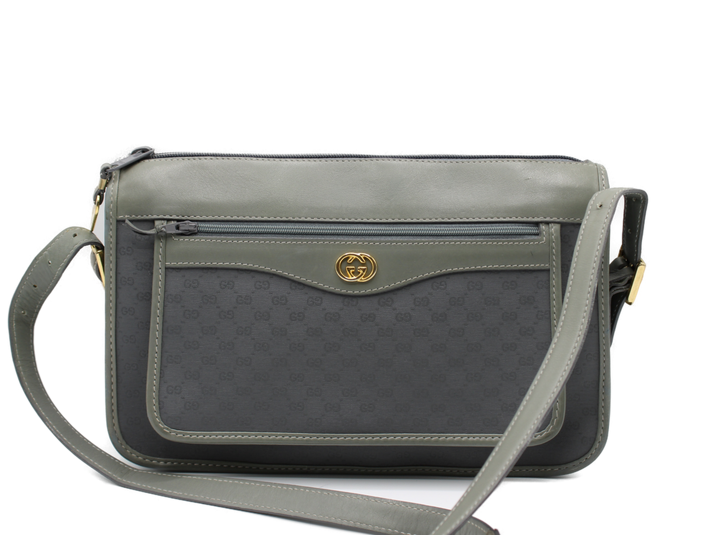 Gucci Bag Micro GG Monogram Pattern Crossbody Olive Leather  Vintage front view.png