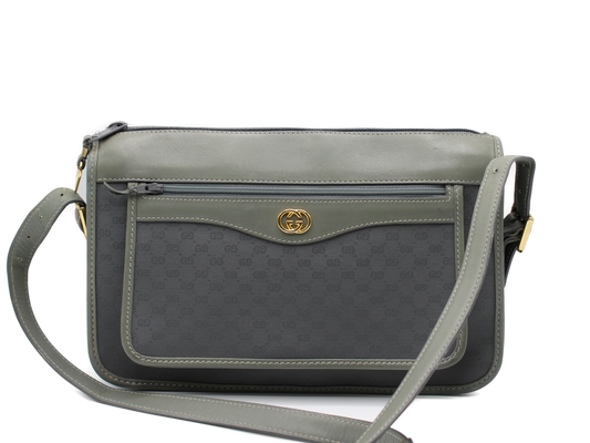 Gucci Bag Micro GG Monogram Pattern Crossbody Olive Leather  Vintage front view.png