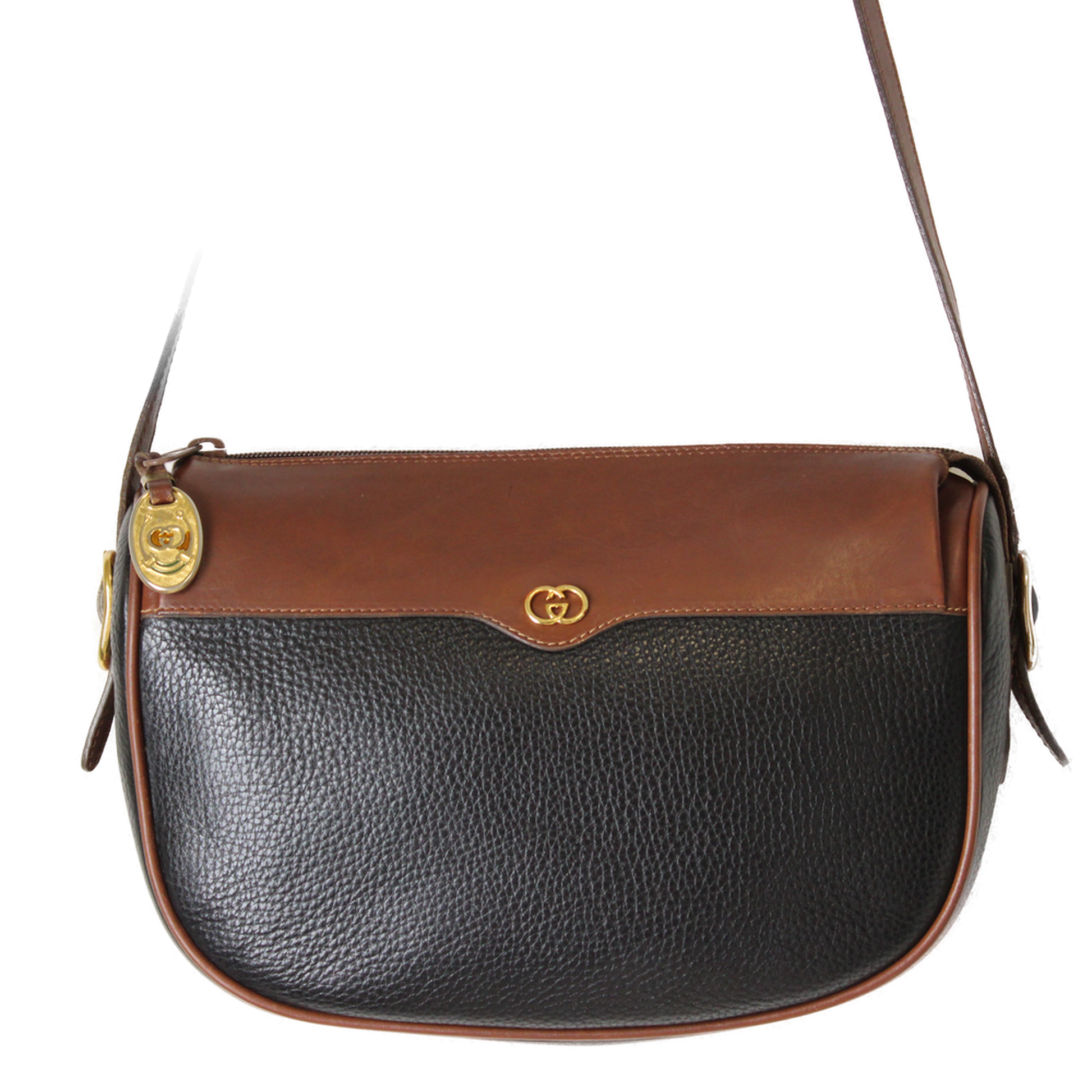 Gucci Black Tan Leather Convertible Crossbody Bag full view