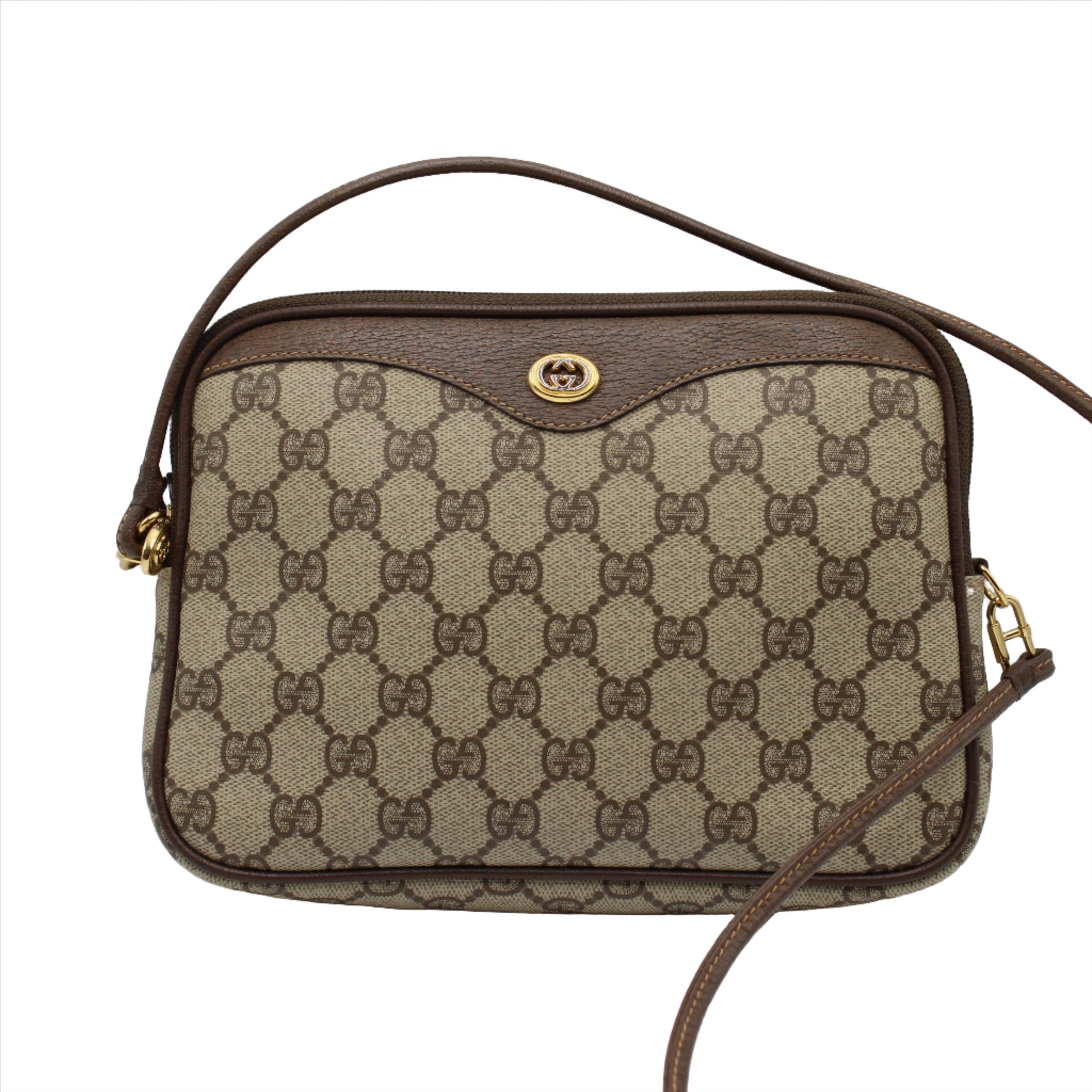 Gucci Brown GG Supreme Canvas Medium Crossbody Bag front 