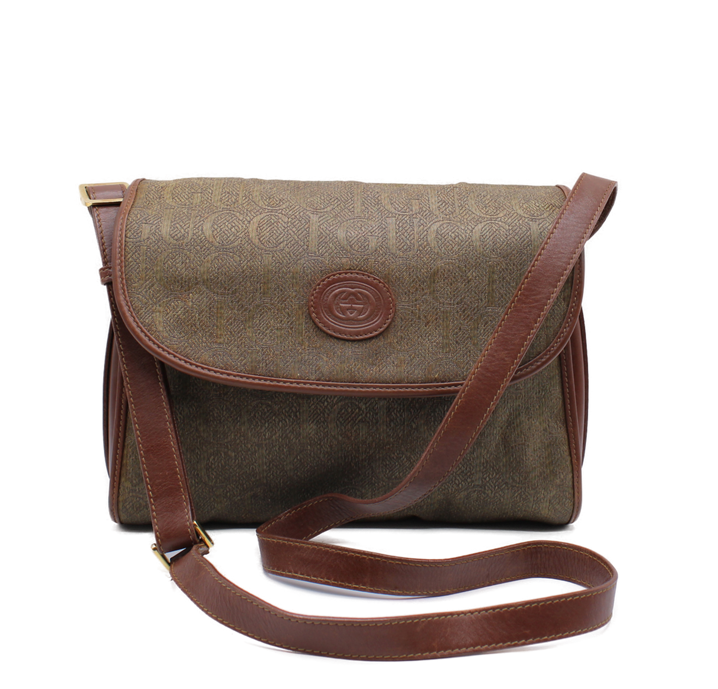 Gucci Brown Monogram Flap Over Crossbody Bag Vintage