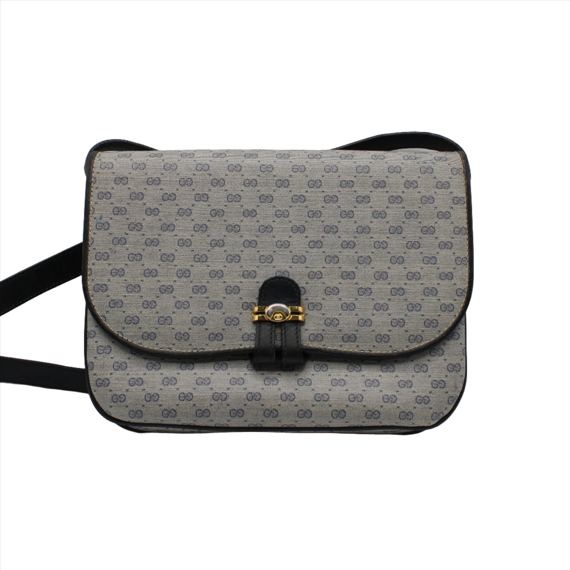 Gucci Navy Micro GG Supreme Canvas Flap Crossbody Bag Vintage 