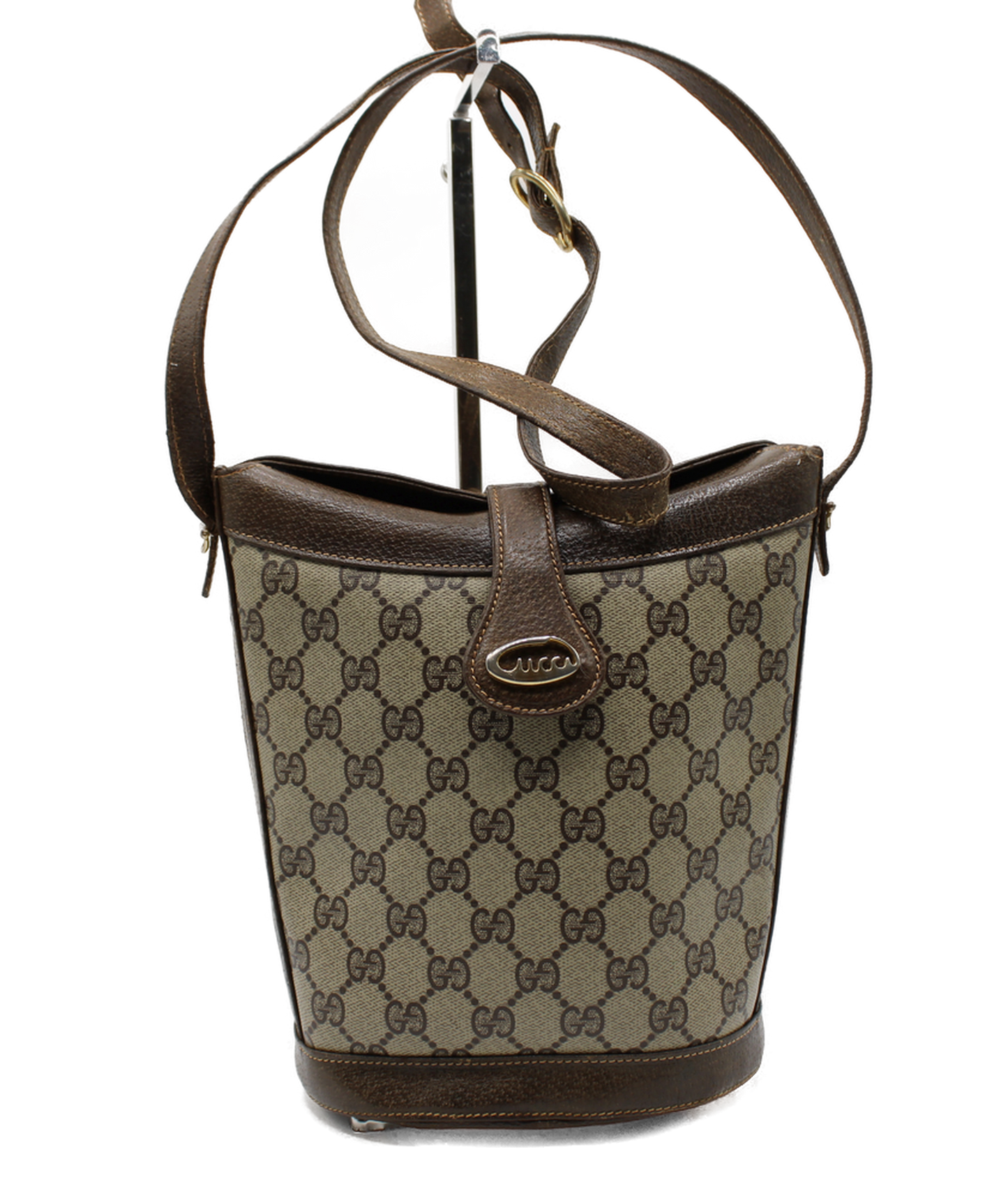 Gucci Ophidia Bag Mini Bucket Brown Leather Canvas Vintage front view