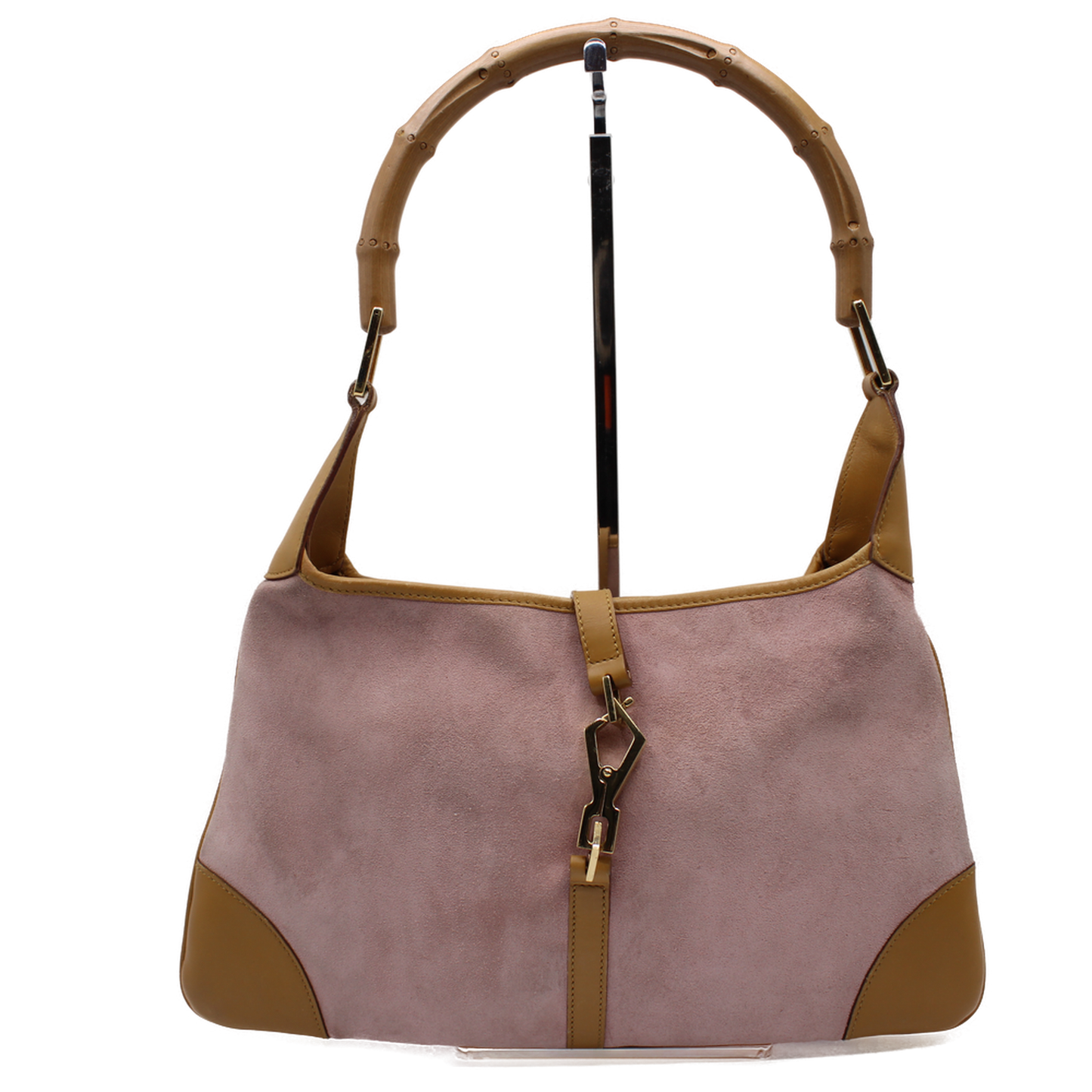 Gucci Pink Bamboo Handle Lobster Clasp Jackie O Hobo Bag 