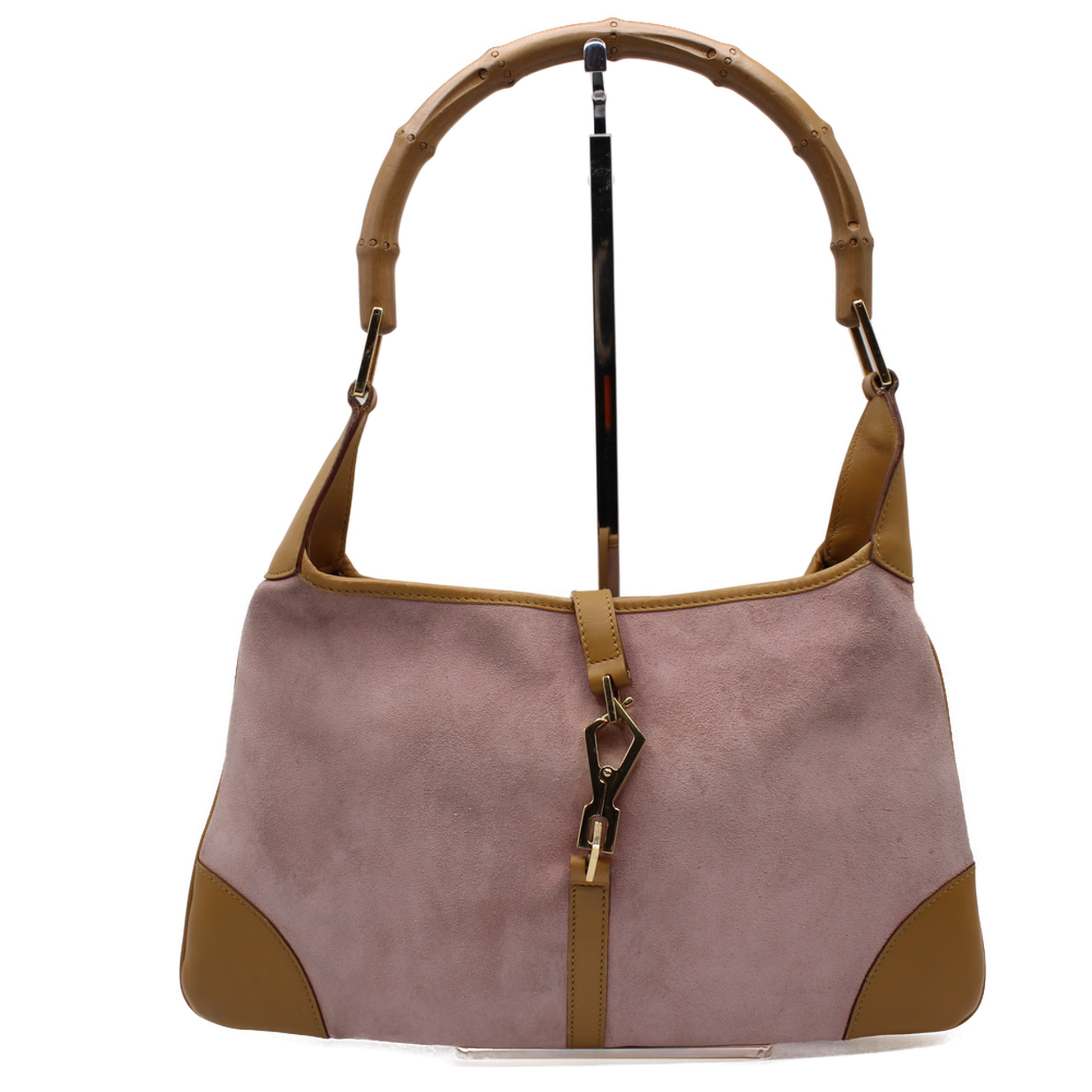 Gucci Pink Bamboo Handle Lobster Clasp Jackie O Hobo Bag 