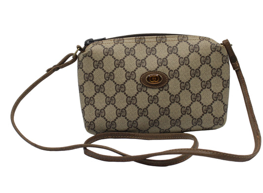 Gucci Beige Brown GG Supreme Canvas Leather Crossbody Bag