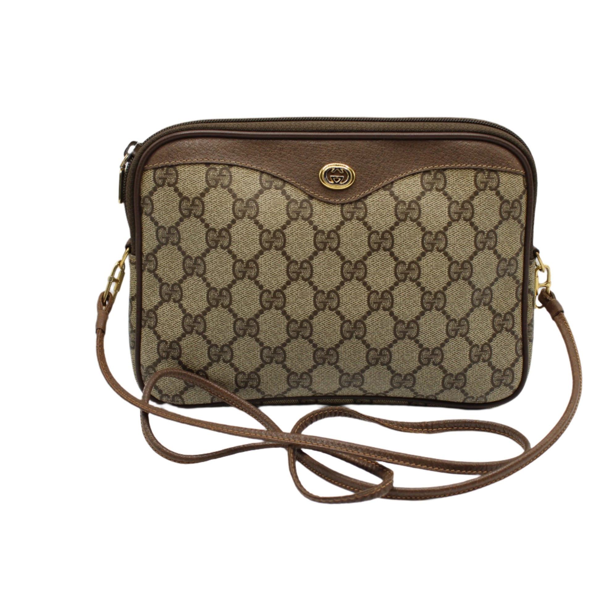 Gucci Beige GG Canvas Leather Crossbody Bag