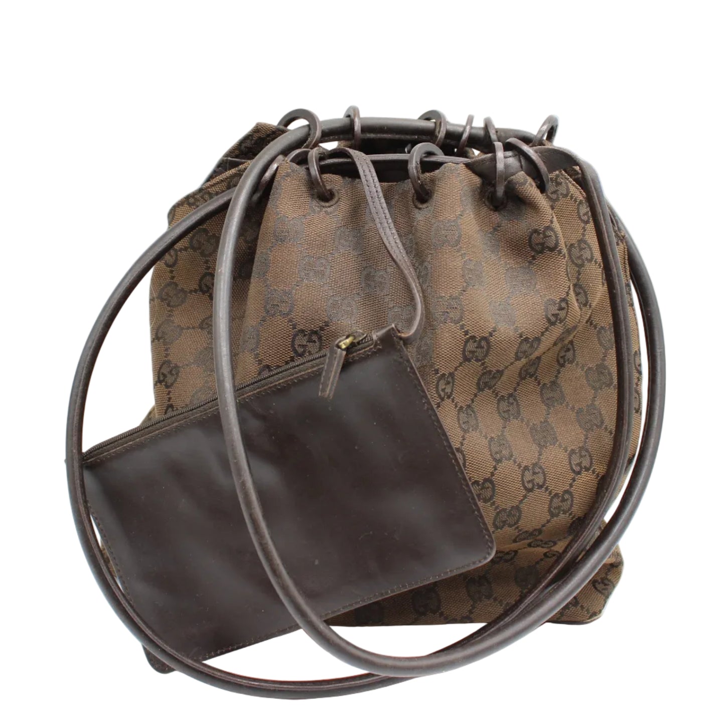 Gucci Brown Canvas Monogram Leather Hobo Bag 2