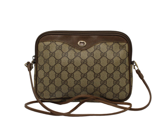 Gucci Brown GG Canvas Leather Trim Crossbody Bag 